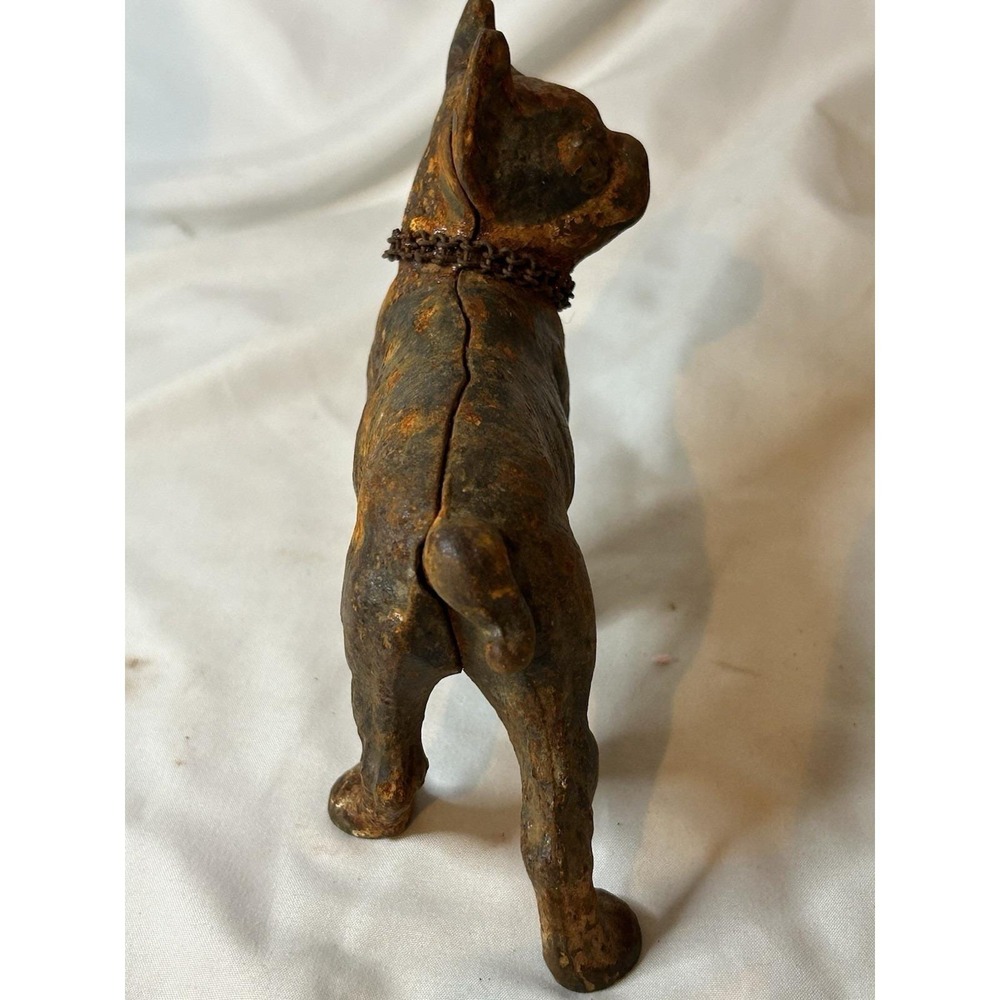 Antique Cast Iron Boston Terrior Right Facing Flat Head Screw Chain Collar 5" - Picture 5 of 7